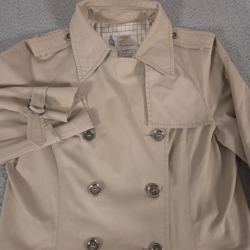 VINTAGE London Fog Coat Women 12 Tan Trench Maincoats Cotton Blend Classic 70s - Picture 2 of 13